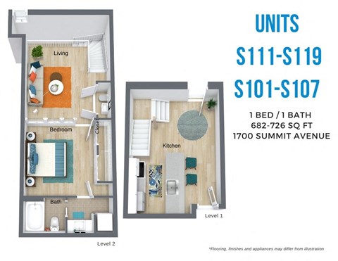Floor plan for 1 bed, 1 bath, 710 sqft
